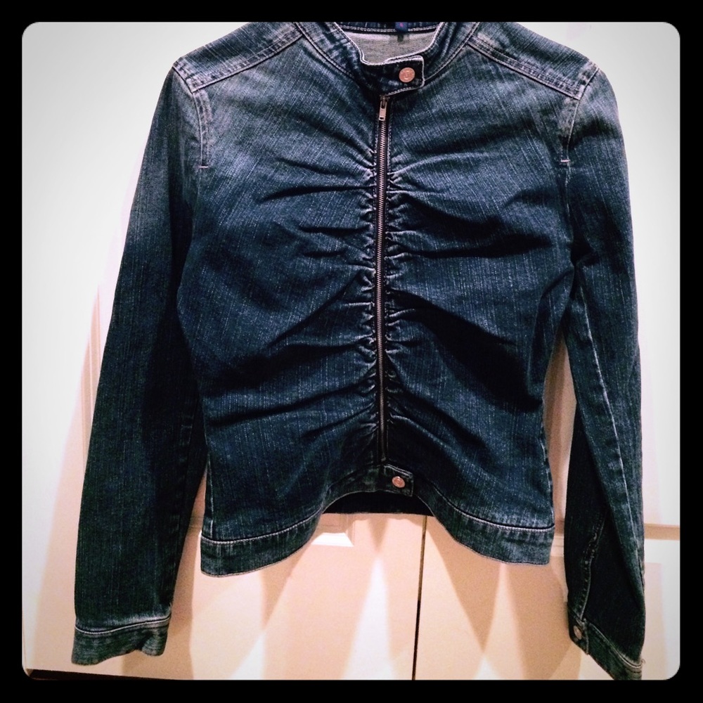 BCBGMaxAzria Dark Blue Ruched Denim Jacket